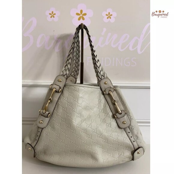 Authentic GUCCI Cream Guccissima Monogram Leather Pelham Large Shoulder Bag - Picture 3 of 13